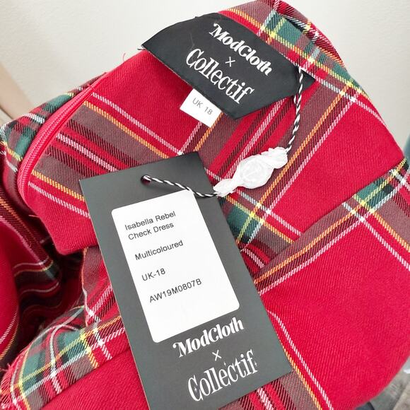 [ModCloth] Collectif Red Tartan Plaid Rebel Check Isabella Maxi Dress NWT Sz 14 - Picture 12 of 13